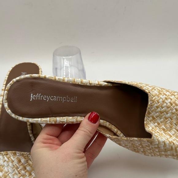 Jeffrey Campbell Melange-3 White Tan Raffia Squared Toe Woven Slip On Sandal - Picture 10 of 14